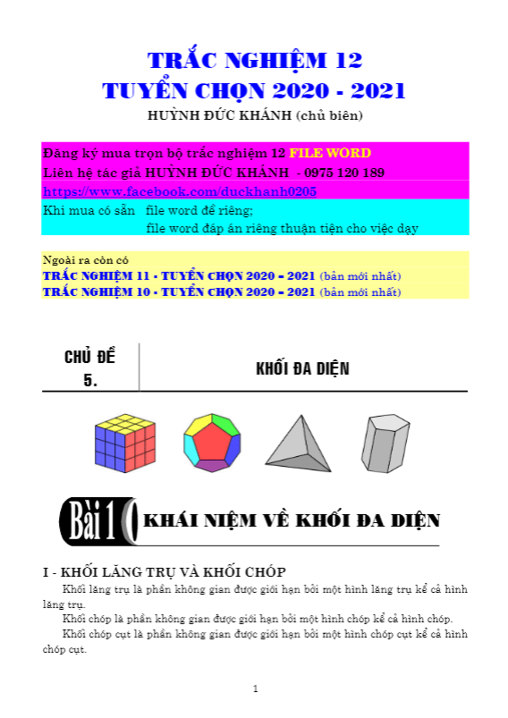 Khối đa diện và thể tích của chúng - Huỳnh Đức Khánh